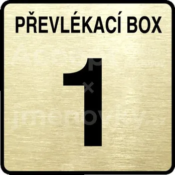 Informační tabulka Zlatý piktogram "převlékací box XI" s černým&nbsp;textem a rámečkem&nbsp;-