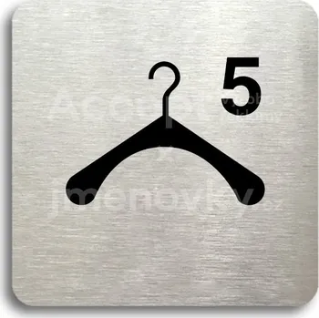 Informační tabulka Stříbrný piktogram "šatna 5 III" s černým&nbsp;textem bez rámečku -