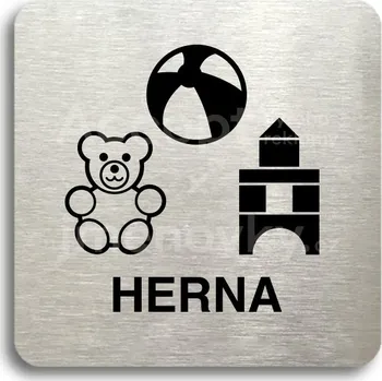 Informační tabulka Stříbrný piktogram "herna" s černým textem bez rámečku -