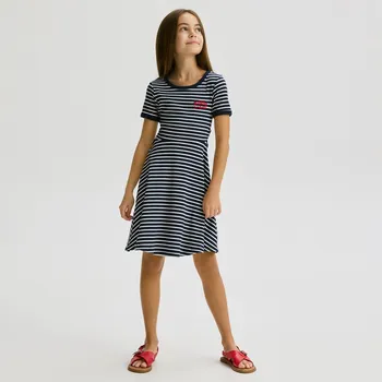 Dívčí oblečení Reserved - Proužkované šaty - tmavomodrá - 580EX-59X - 580EX-59X-116