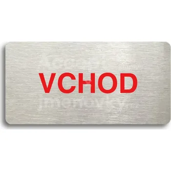 Značení Stříbrný piktogram "VCHOD" s červeným textem bez rámečku -