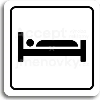 Informační tabulka Bílý piktogram "pokoje" s černým textem a rámečkem -