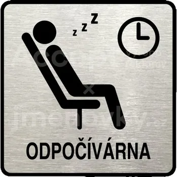 Informační tabulka Stříbrný piktogram "odpočívárna IV" s černým textem a rámečkem -