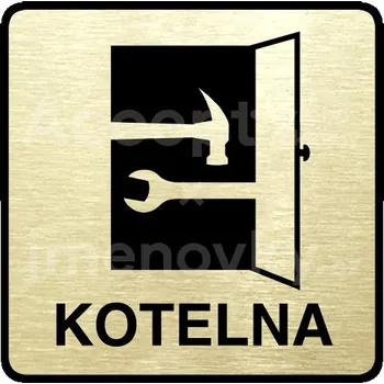 Informační tabulka Zlatý piktogram "kotelna" s černým&nbsp;textem a rámečkem&nbsp;-