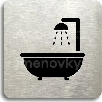 Informační tabulka Stříbrný piktogram "koupelna III" s černým&nbsp;textem bez rámečku -