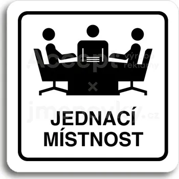 Značení Bílý piktogram "jednací místnost" s černým textem a rámečkem&nbsp;-