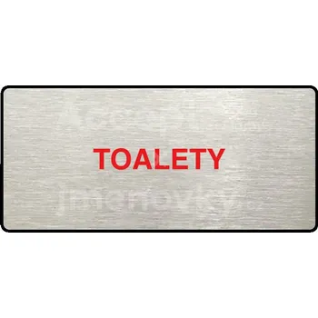 Informační tabulka Stříbrný piktogram "TOALETY" s červeným textem a rámečkem -