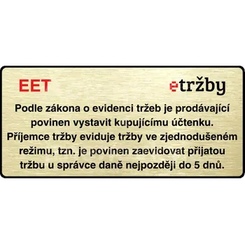 Informační tabulka Zlatý&nbsp;piktogram "EET - zjednodušený režim" s červeným textem a rámečkem&nbsp;-