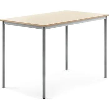 Jídelní stůl Stůl SONITUS, 1400x800x900 mm, stříbrné nohy, HPL deska tlumící hluk, bříza