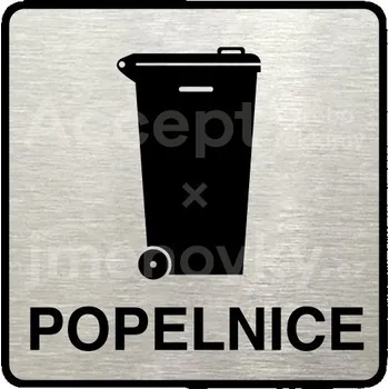 Informační tabulka Stříbrný piktogram "popelnice IV" s černým textem a rámečkem - 80 x 80 mm