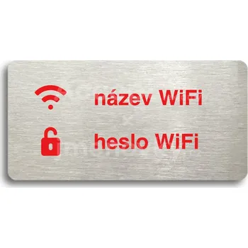 Informační tabulka Stříbrný piktogram "WiFi" s červeným textem bez rámečku -
