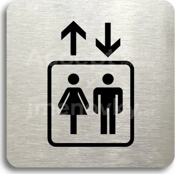 Informační tabulka Stříbrný piktogram "výtah" s černým&nbsp;textem bez rámečku -