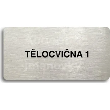 Informační tabulka Stříbrný piktogram "TĚLOCVIČNA 1" s černým&nbsp;textem bez rámečku -