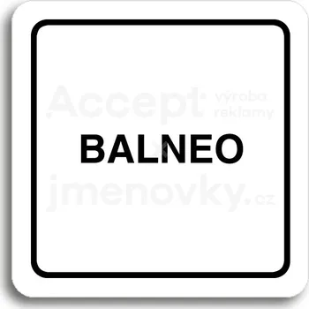 Informační tabulka Bílý piktogram "balneo" s černým textem a rámečkem&nbsp;-