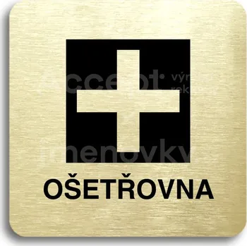 Informační tabulka Zlatý piktogram "ošetřovna" s černým&nbsp;textem bez rámečku&nbsp;-