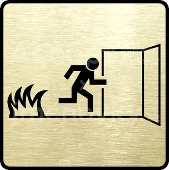 Informační tabulka Zlatý piktogram "nouzový východ VI" s černým&nbsp;textem a rámečkem&nbsp;-