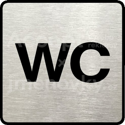 Stříbrný piktogram "WC" s černým textem a rámečkem -