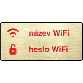 Informační tabulka Zlatý piktogram "WiFi" s červeným textem a rámečkem -