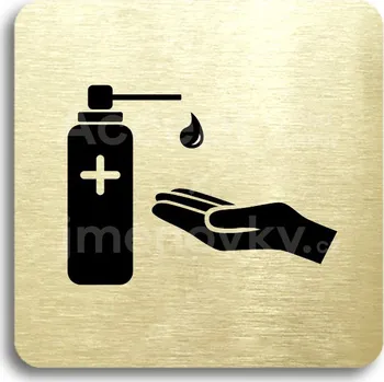 Informační tabulka Zlatý piktogram "dezinfekce VII" s černým textem bez rámečku -