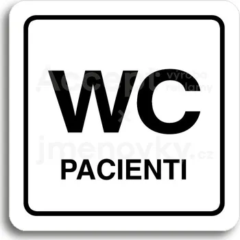 Informační tabulka Bílý piktogram "WC pacienti" s černým textem a rámečkem&nbsp;-