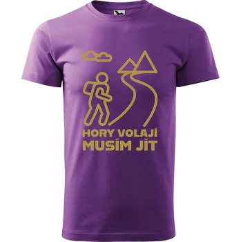 Pánské oblečení DOBRÝ TRIKO Pánské tričko s potiskem Hory volají, musím jít Velikost: M, Barva: Fialová