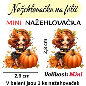 Nažehlovačky na fólii Nažehlovačka na fólii, DÍVKA s dýní, 1 kus Zvolte VELIKOST motivu ZDE:: MINI velikost