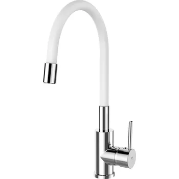 Vodovodní baterie Rubineta Twister Dřezová baterie s flexi ramenem, bílá/chrom, OLBATW33WT