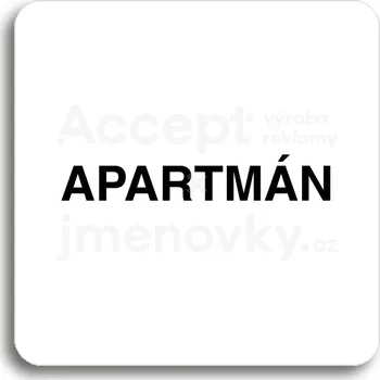 Informační tabulka Bílý piktogram "apartmán" s černým textem bez rámečku - 80 x 80 mm