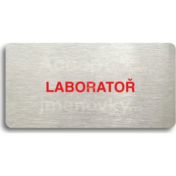 Značení Stříbrný&nbsp;piktogram "LABORATOŘ" s červeným textem bez rámečku&nbsp;-
