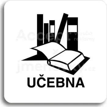 Informační tabulka Bílý piktogram "učebna" s černým textem bez rámečku -