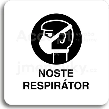Informační tabulka Bílý piktogram "noste respirátor" s černým textem bez rámečku&nbsp;-