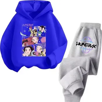 KPop Demon Hunters (Lovkyně démonů) Tepláková souprava KPop Demon Hunters (Huntrix), šedé tepláky Barva: modrá mikina-šedé tepláky, Velikost: 140