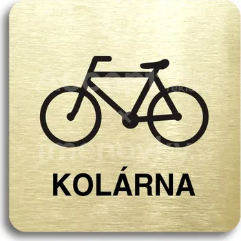 Informační tabulka Zlatý piktogram "kolárna" s černým textem bez rámečku - 80 x 80 mm