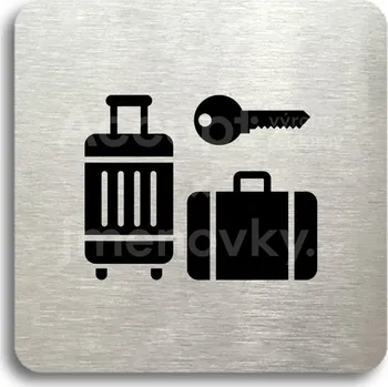 Informační tabulka Stříbrný piktogram "úschovna zavazadel IV" s černým textem bez rámečku - 80 x 80 mm