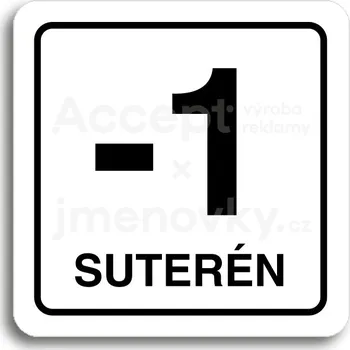 Informační tabulka Bílý piktogram "-1 suterén" s černým textem a rámečkem - 80 x 80 mm