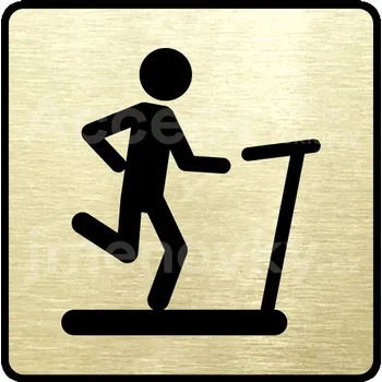 Informační tabulka Zlatý piktogram "fitness VII" s černým textem a rámečkem -