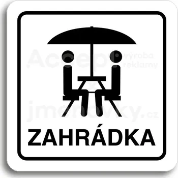 Informační tabulka Bílý piktogram "zahrádka II" s černým textem a rámečkem -
