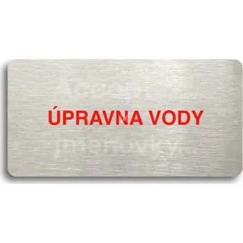 Značení Stříbrný piktogram "ÚPRAVNA VODY" s červeným textem bez rámečku -