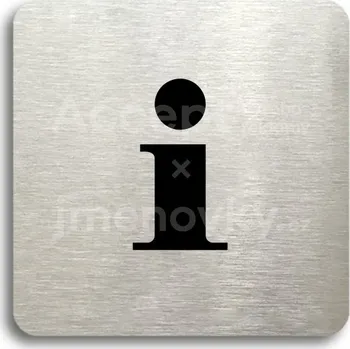 Informační tabulka Stříbrný piktogram "informace" s černým textem bez rámečku -