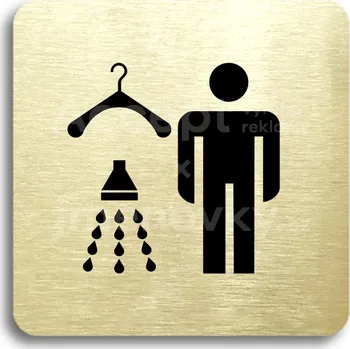 Informační tabulka Zlatý piktogram "šatna se sprchou muži" s černým&nbsp;textem bez rámečku&nbsp;-