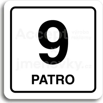 Značení Bílý piktogram "9 patro" s černým textem a rámečkem&nbsp;-