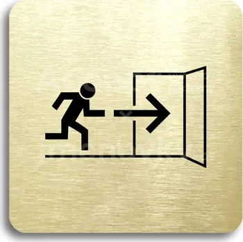 Informační tabulka Zlatý piktogram "nouzový východ VII" s černým textem bez rámečku - 80 x 80 mm