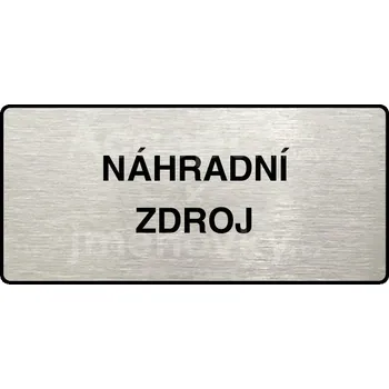 Informační tabulka Stříbrný piktogram "NÁHRADNÍ ZDROJ" s černým&nbsp;textem a rámečkem&nbsp;-