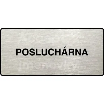 Informační tabulka Stříbrný piktogram "POSLUCHÁRNA" s černým&nbsp;textem a rámečkem&nbsp;-