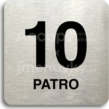 Informační tabulka Stříbrný piktogram "10 patro" s černým textem bez rámečku - 80 x 80 mm