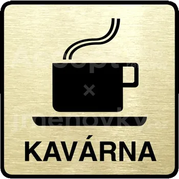 Informační tabulka Zlatý piktogram "kavárna" s černým textem a rámečkem -