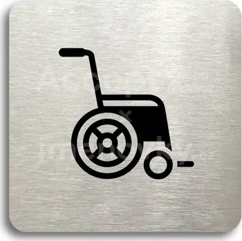 Informační tabulka Stříbrný piktogram "invalidní vozík" s černým textem bez rámečku -