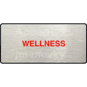 Informační tabulka Stříbrný&nbsp;piktogram "WELLNESS" s červeným textem a rámečkem&nbsp;-