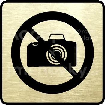 Informační tabulka Zlatý piktogram "zákaz fotografování" s černým&nbsp;textem a rámečkem&nbsp;-