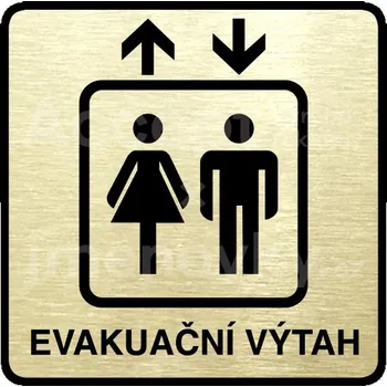 Informační tabulka Zlatý piktogram "evakuační výtah" s černým&nbsp;textem a rámečkem&nbsp;-